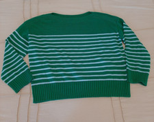 Loft - Women's Boatneck Sweater Green with Blue Stripe - Size Large