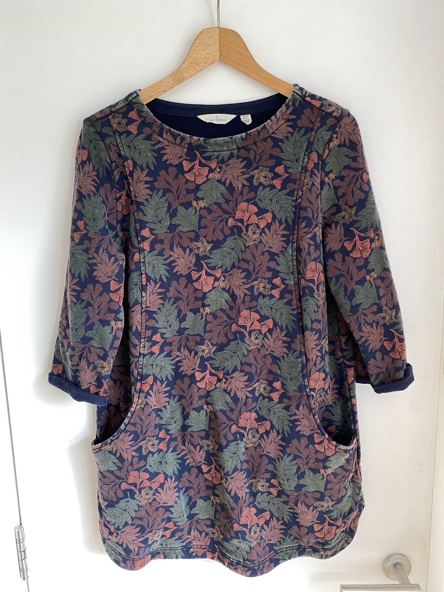 SEASALT Cornwall River Meet Jersey Tunic Navy Autumn Leaf Design