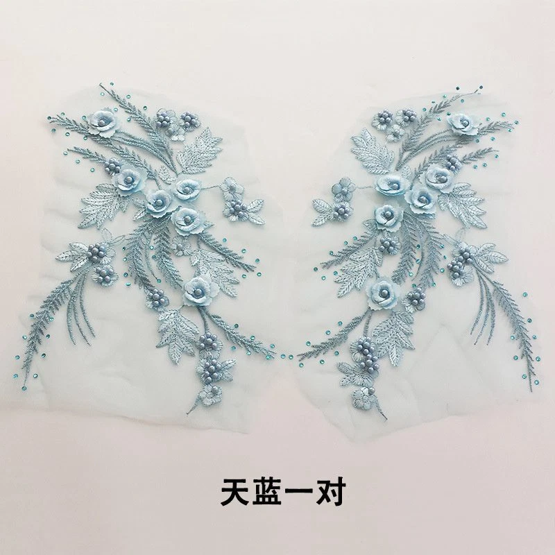 Bridal Applique Wedding Sew on Patches Lace Pearl Beaded 3 D Flower Embroidery - Image 4 of 4