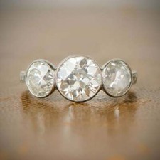 1.50CT Round Cut Diamond 14K White Gold Over Bezel Set 3 Stone Engagement Ring