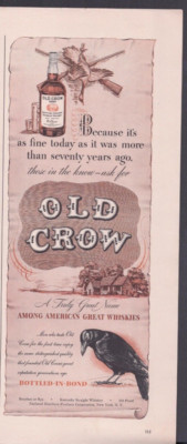 1942 Print Ad Old Crow Whiskey Becasue it's as fine today as it was Bottled