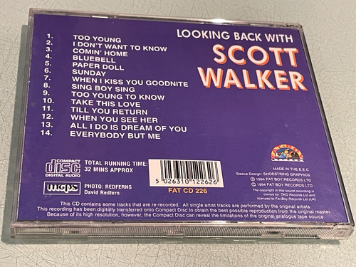 Looking Back with Scott Walker - CD Album - 1994 Fat Boy Records - 14 Tracks - Picture 2 of 4