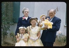 Girls Dresses Older Woman Man Grandparent 1950s 35mm Slide Red Border Kodachrome