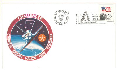 POSTAL COVER vtg NASA STS-7 Space Shuttle CHALLENGER stamp Sally Ride 6/18/83