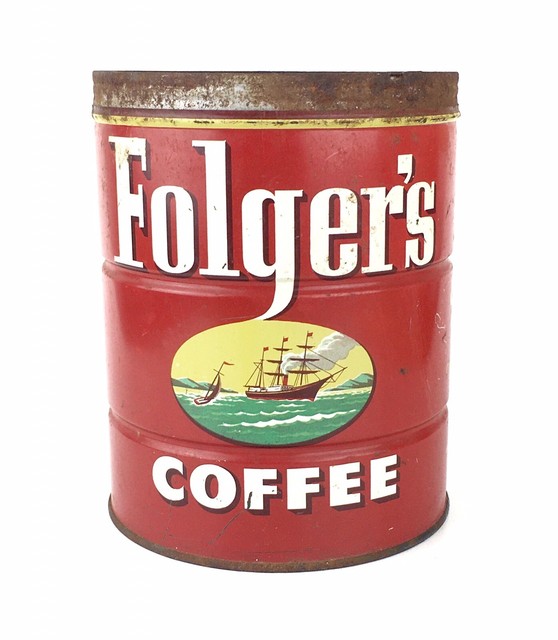 Folgers Metal Coffee Can 1952 Canco 6.25”X5” Rust Kitchen Decoration