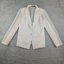 Xoxo Jacket Womens Medium White Lace Single-Breasted Cutaway Notch Lapel Blazer