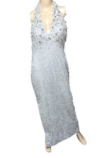 New NWT 5,335 Pamella Roland 2024 Silver Crystal Embroidered Long Dress Gown 8