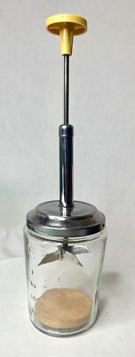 VTG ACME 12 Ounce Glass Food Chopper Measuring Cup Yellow Plastic Knob Wood Disc