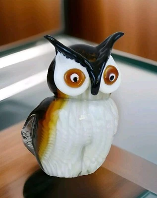 HANDGEFERTIGT Glass Figurine Owl Bird Figurine Owl Sculpture Murano Art Crystal Glass Art Deco