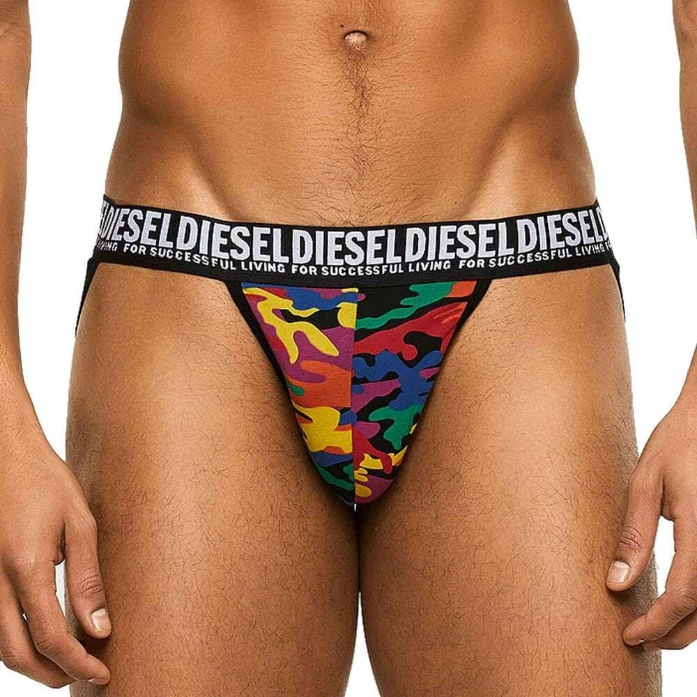 DIESEL 3 Pack Cotton Stretch Jockstrap Camo Print Pink Black