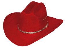 New Youth size Kids RED FAUX FELT WESTERN COWBOY HAT w/ Elastic band Gold