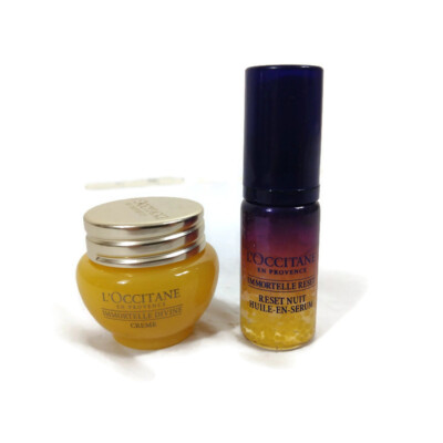 L'Occitane Immortelle Devine Cream, Reset Overnight Serum Travel Size 