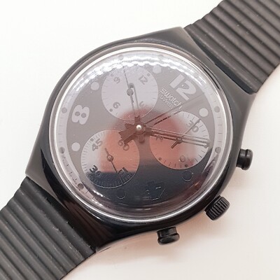 1993 Full Black Swiss Made Swatch Chronograph Watch Rare 90s Model Full Working