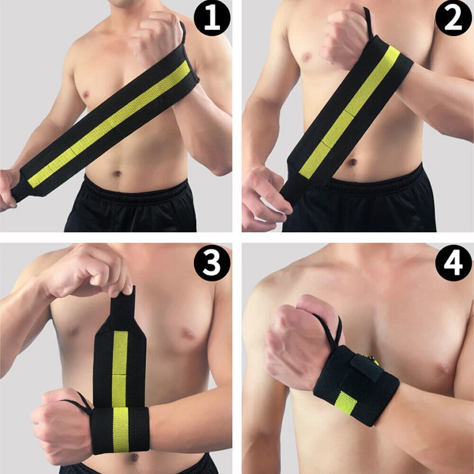 Men Striped Fitness Elastic Wristband Bandage Bracers Gym Running Sports Support - Image 3 of 4