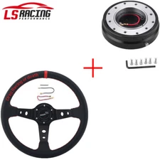 14" Racing Car Aluminum Steering Wheel+ 6 Hole Quick Release Hub Adapter