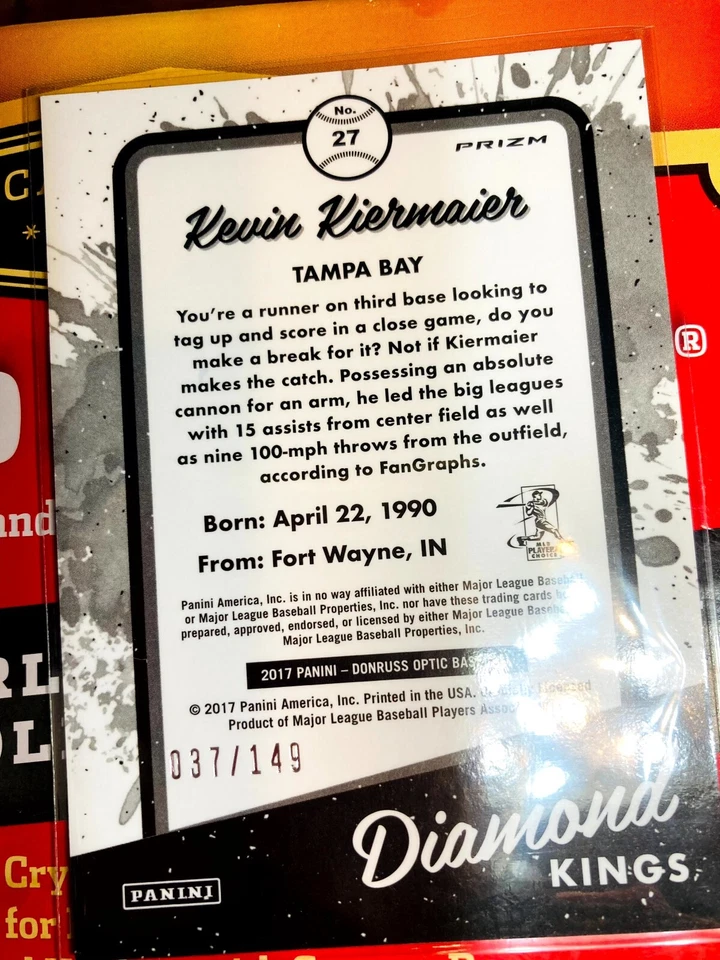 2017 Donruss Optic Blue #27 Kevin Kiermaier DK /149 v723 BUY 1 GET 1 FREE ON FIX - Image 2 of 2