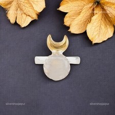 925 Sterling Silver Natural Rainbow Moonstone Engagement Statement Ring Jewelry