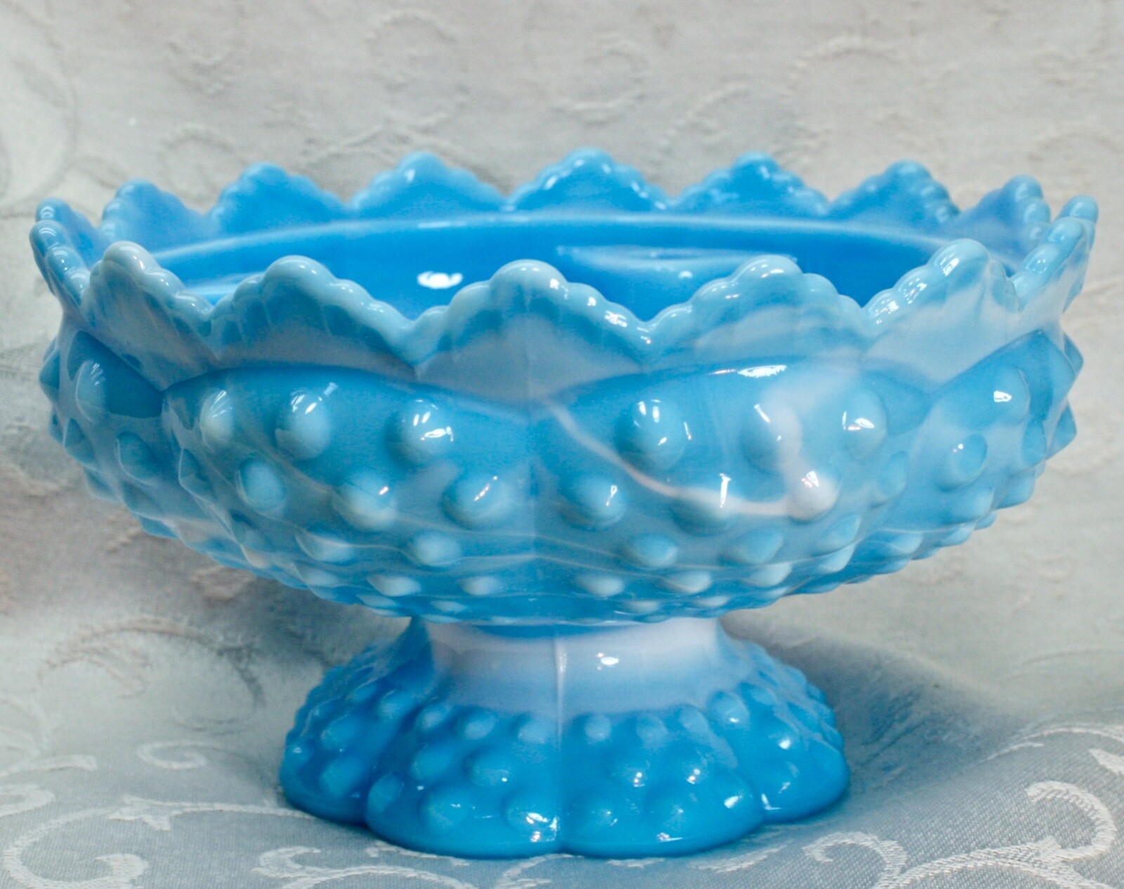 Fenton, Candle Bowl, Blue Marble Glass, Hobnail. eBay