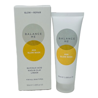 Balance Me: AHA Glow Repair Mask Full Size Glycolic Acid Kaolin Clay Linden 50ml