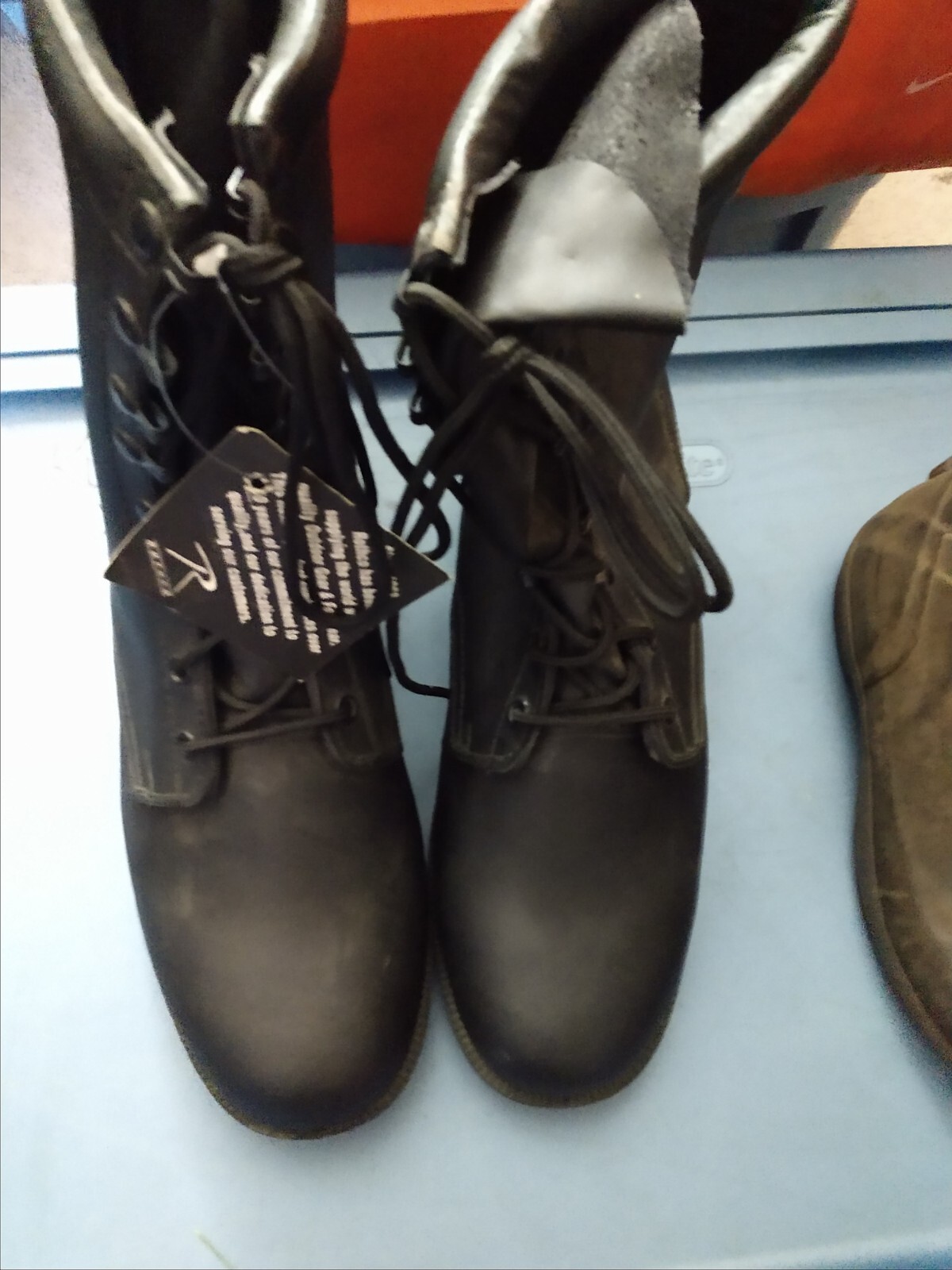 Black Leather Military Combat Boots with Speed Lace and Rubber Sole  -image