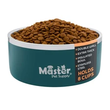 Stainless Steel Large Double Wall Dog Bowl with Anti Skid Base - Emerald Sea