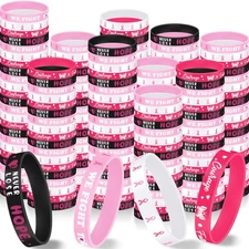 500 Pcs Breast Cancer Awareness Bracelet Bulk Pink Ribbon Silicone Bracelets ...