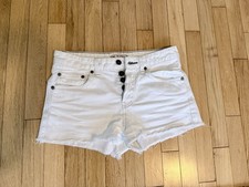 Free People White Denim Frayed Hem Button-Fly Jean Shorts Size 26