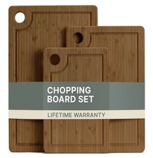 Image of Bamboo Chopping Board Set 3 Piece Carbonised Wooden Boards Juice Groove Kitchen