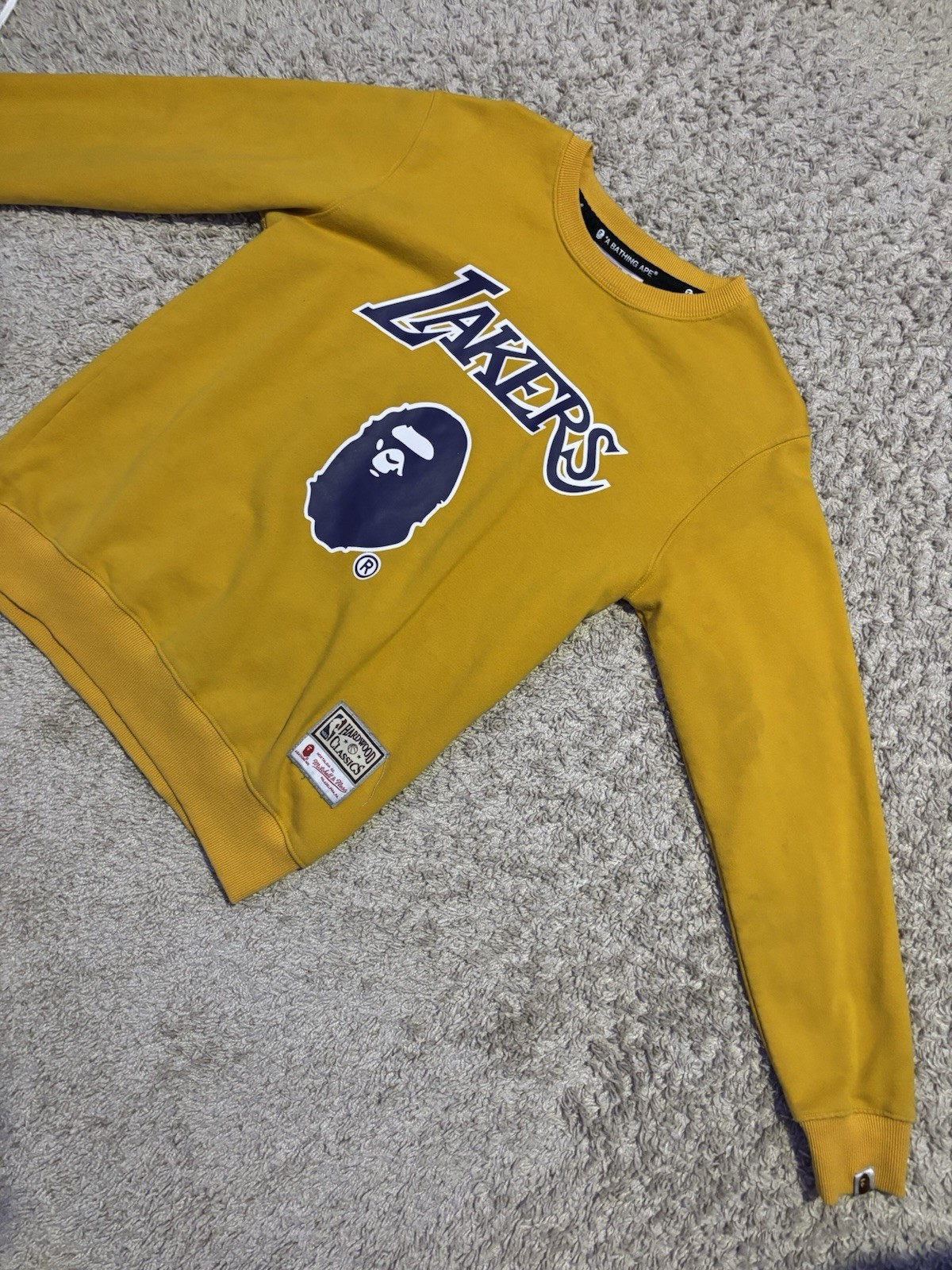 A Bathing Ape x Mitchell & Ness Lakers BAPE Yellow Graphic Print Sweatshirt