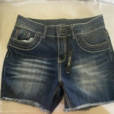 TOZ ALI Girls Denim Cutoff Shorts Size 10 Dark Wash Frayed Hem Pockets