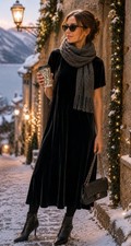 Talbots Petites Velvet Pull On Midi Dress 8 Black Holidays