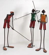 Folk Art Golf Sculptures Figurine Recycled Metal - Wansi Massimo - Set Of 3