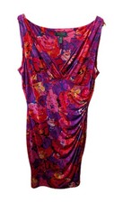 Lauren Ralph Lauren 14 Floral Watercolor Sleeveless Ruched Sheath Dress Stretch