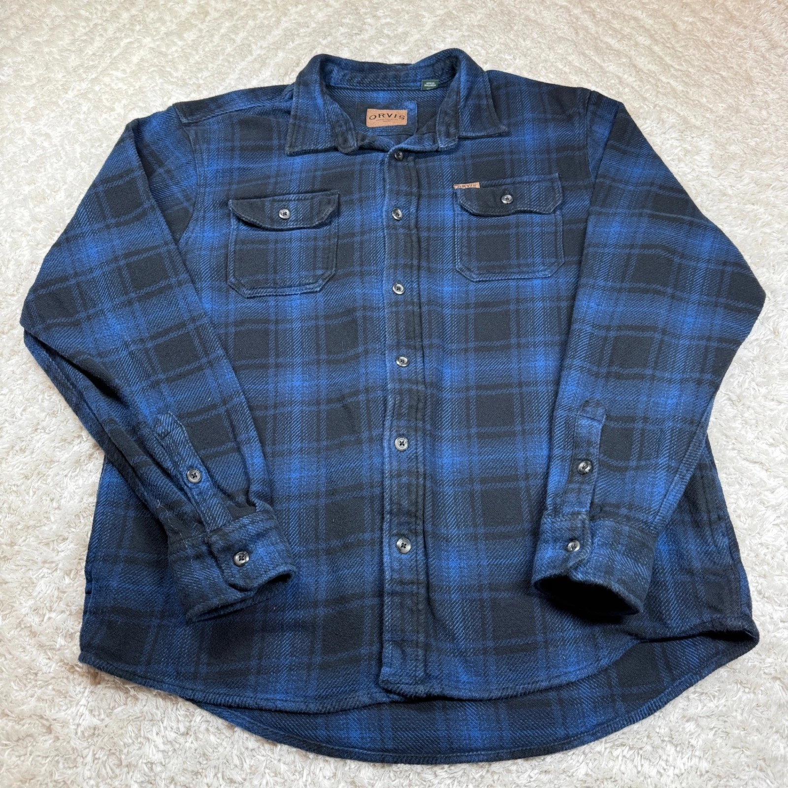 Orvis Flannel Shirt Men's Xl Classic Collection Blue Black Plaid Lumberjack