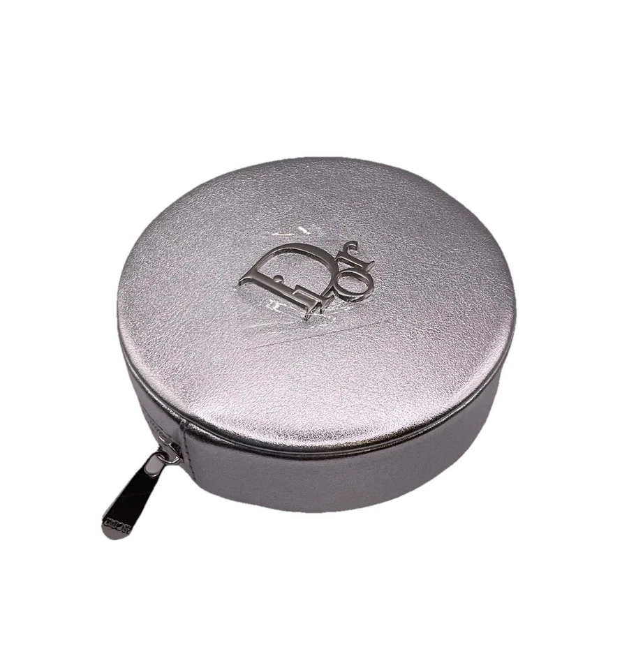 DIOR Trousse Makeup Pouch Silver Round Vanity Bag Circular Cosmetic Clutch NEW - Image 3 of 4