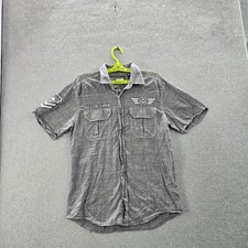 Affliction Men Button Up Shirt M Gray Y2K Premium Live Fast Slim Embroidered
