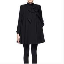Alice + Olivia Kylie Long Bow Neck Swing Coat in Black Sz M