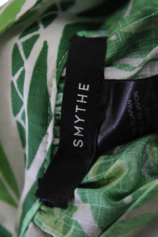 Smythe Womens Button Front 3/4 Sleeve Floral Top Green White Cotton Size XS - Image 4 of 4