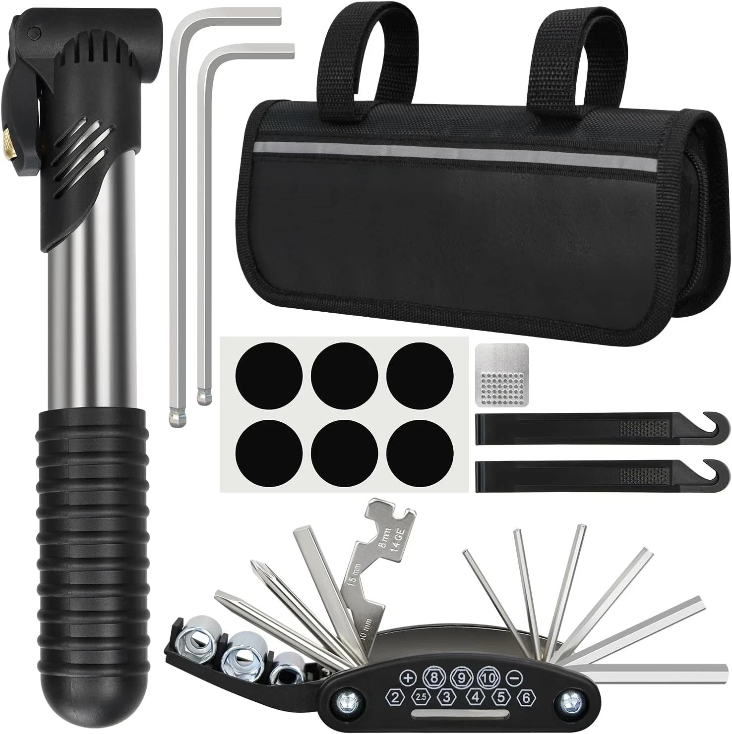 Bike Repair Kit, Bicycle Repair Bag with Tire Pump, Bike Too