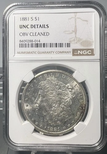 1881 S Morgan Dollar NGC Unc Details OBV Cleaned .