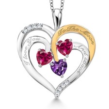 1.62 Ct Heart Shape Red Created Ruby Rhodium Plated Pendant with Chain