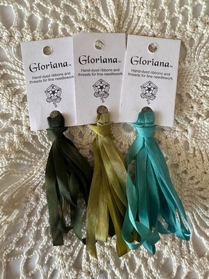 7mm Gloriana Silk Ribbon - Elizabethan Green, Spanish Moss & Tropical Sea