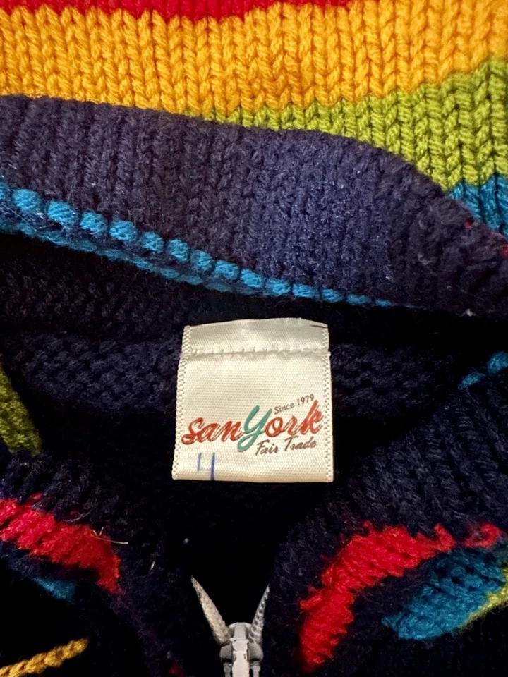 Vintage Handmade Peruvian Kids Sweater Hoodie Embroidered Animals Sun Rain 4T - Image 2 of 2