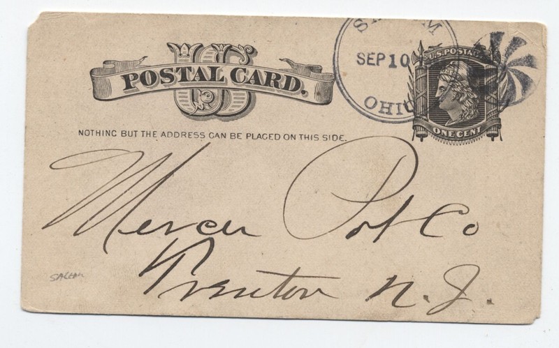 1883 Salem OH postal card pinwheel fancy cancel [h.7865]