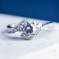 Size 6, vintage Sterling 925 silver engagement ring with cluster Cz around