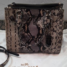Coach Snake Print Satchel Bag for Women w/ Detachable Strap, Zipper, Logo Tag
