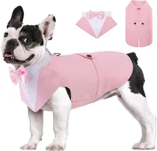 AOFITEE Dog Tuxedo Formal Suit and Bandana Set, Gentle Small, Light Pink 