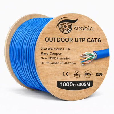 Outdoor CAT6 Ethernet Cable 1000Ft (305M)   23AWG Solid CCA UTP, LDPE Weatherpro