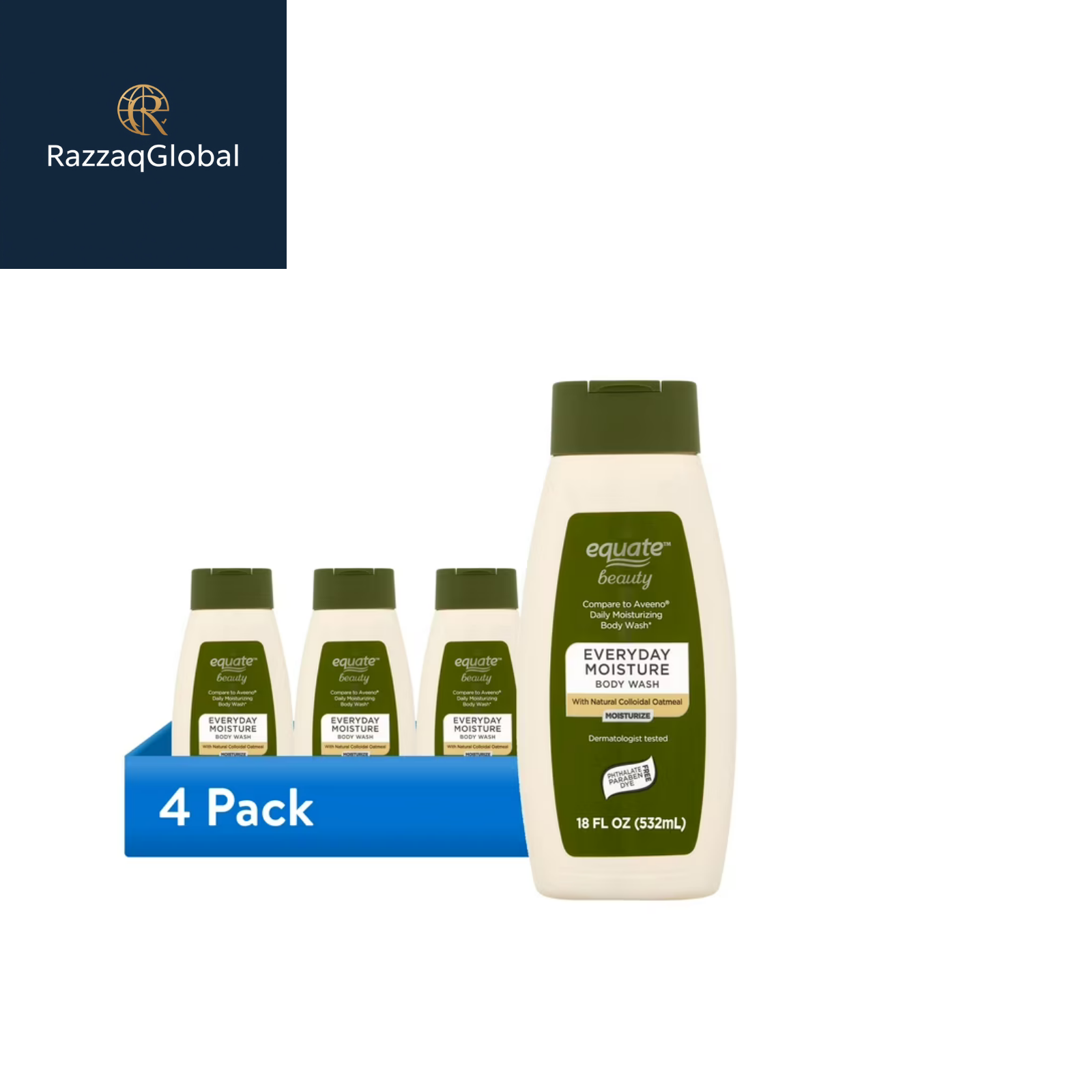 Equate Everyday Moisture Body Wash 18 fl oz 4 Pack Compare to Aveeno