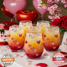 Maxcheck 6pcs 18oz Valentine Heart Stemless Wine Glass Set Colorful
